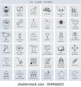 Thin Line Icons Set - Isolated On Gray Background - Vector Illustration, Graphic Design. Collection Of: Investment, Seminar, Creativity, Target, Social Network, Delivery, Startup, Location Icons.