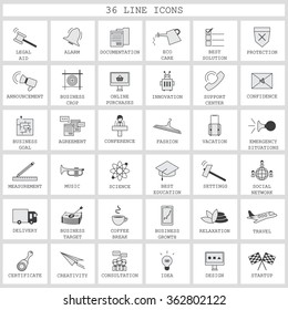 Thin Line Icons Set - Isolated On Background - Vector Illustration, Graphic Design. Collection Of: Investment, Seminar, Creativity, Target, Social Network, Delivery, Startup, Location Icons 