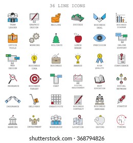 Thin Line Icons Set - Isolated On Background - Vector Illustration, Graphic Design. Collection Of: Investment, Seminar, Creativity, Target, Social Network, Delivery, Startup, Location Icons