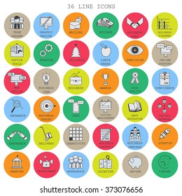 Thin Line Icons Set - Isolated On Background - Vector Illustration, Graphic Design. Collection Of: Investment, Seminar, Creativity, Target, Social Network, Delivery, Startup, Location Icons