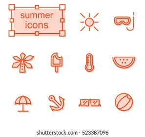 Thin line icons set, Linear symbols set, Summer