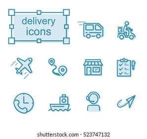 Thin line icons set, Linear symbols set, Delivery
