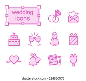 Thin line icons set, Linear symbols set, wedding