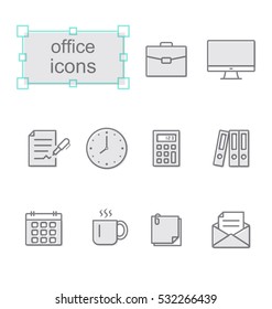 Thin line icons set, Linear symbols set, Office