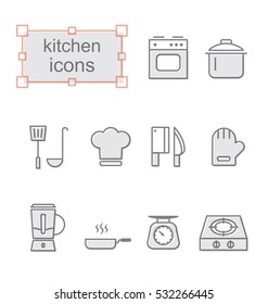 Thin line icons set, Linear symbols set, Kitchen