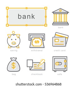 Thin line icons set, Linear symbols set, bank