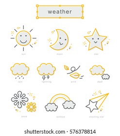 Thin line icons set, Linear symbols set, weather