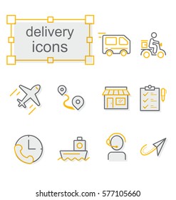 Thin line icons set, Linear symbols set, Delivery