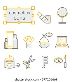 Thin line icons set, Linear symbols set, Cosmetics