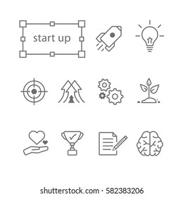 Thin line icons set, Linear symbols set, Start up