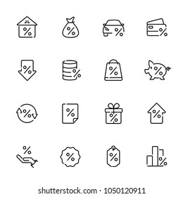 Thin line icons set of loan, discount, payment. Editable vector stroke. 100x100 Pixel Perfect.	