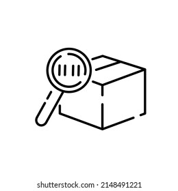 Thin line icons set of logistics and transportation. Outline symbol collection. Editable vector stroke. Delivery cargo box and shipping. Barcode and magnifying glass scan