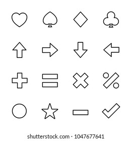 Thin line icons set of mathematics, arrow, gambler. Editable vector stroke 100x100 Pixel Perfect.	
