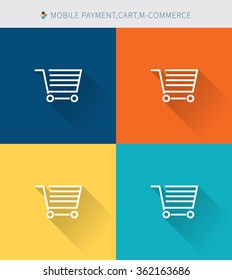 Thin thin line icons set of mobile payment & cart and m-commerce, modern simple style