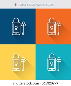 Thin thin line icons set of mobile security & data , modern simple style