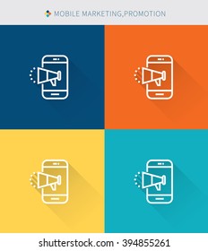 Thin thin line icons set of mobile marketing & promotion , modern simple style