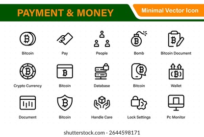 Thin line icons set of money and Currency, coins and finances. Outline symbol collection. Money, coins and finances thin line icon set. Outline icon collection.