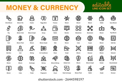 Thin line icons set of money, coins and finances. Outline symbol collection. Money, coins and finances thin line icon set. Outline icon collection.