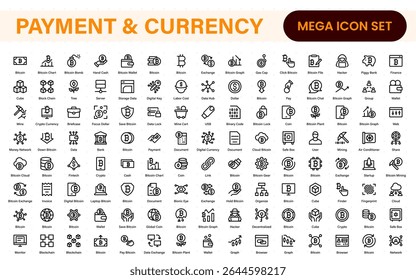 Thin line icons set of money, coins and finances. Outline symbol collection. Money, coins and finances thin line icon set. Outline icon collection.