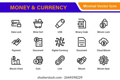 Thin line icons set of money, coins and finances. Outline symbol collection. Money, coins and finances thin line icon set. Outline icon collection.