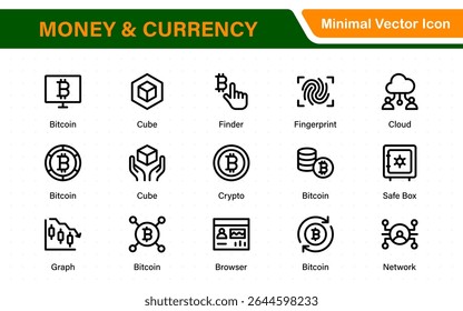Thin line icons set of money, coins and finances. Outline symbol collection. Money, coins and finances thin line icon set. Outline icon collection.