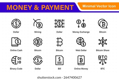 Thin line icons set of money, coins and finances. Outline symbol collection. Money, coins and finances thin line icon set. Outline icon collection.