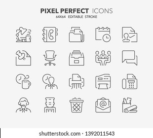 Thin line icons set of office. Outline symbol collection. Editable vector stroke. 64x64 Pixel Perfect.