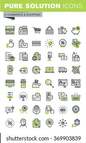 Thin line icons set of online shopping, e-commerce and m-commerce services, payment procedure, support and delivery process, online order procedure. Premium quality outline icon collection.