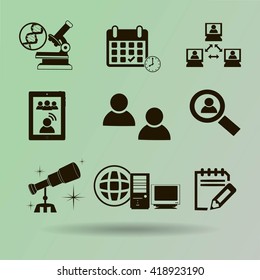Thin line icons set. Icons for online education, video tutorials, training courses.