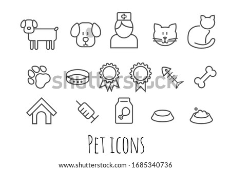 Thin line icons set of pets and veterinary. Outline symbol collection. Editable vector stroke. Cute vet icon set.  