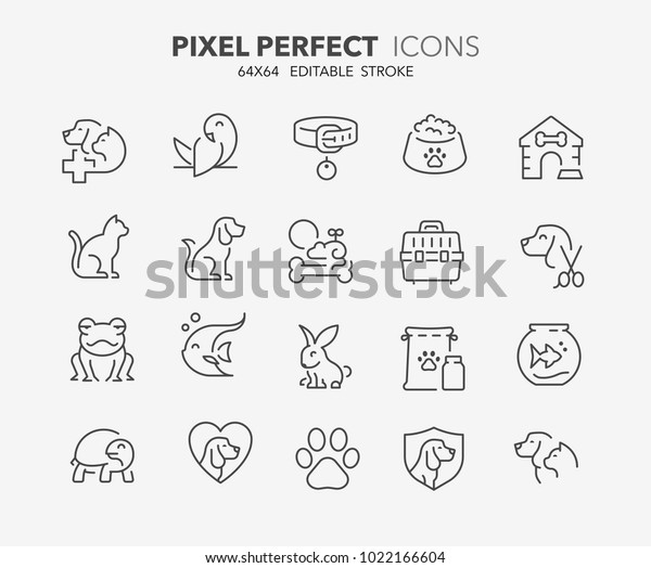 Thin line\
icons set of pets and veterinary. Outline symbol collection.\
Editable vector stroke. 64x64 Pixel\
Perfect.