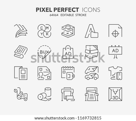 Thin line icons set of printing industry. Outline symbol collection. Editable vector stroke. 64x64 Pixel Perfect. Stock photo © 
