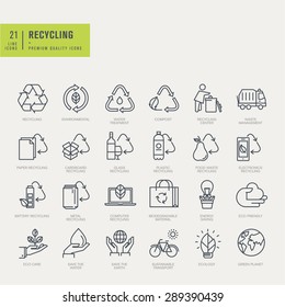 Thin line icons set. Icons for recycling, environmental.