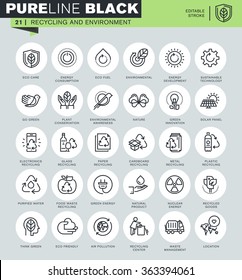 Iconos de línea fina conjunto de reciclado, gestión de residuos, protección medioambiental, cuidado ecológico. Iconos para sitios web y aplicaciones móviles y aplicaciones con estilo editable. 