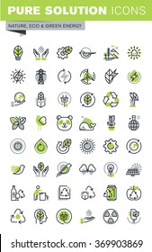 Thin Line Icons Set Of Recycling Theme, Environment, Natural Life, Sustainable Technology, Renewable Energy. Premium Quality Outline Icon Collection.