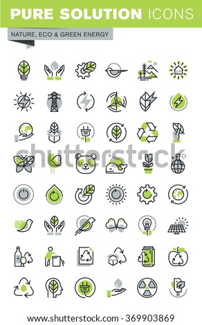 Thin line icons set of recycling theme, environment, natural life, sustainable technology, renewable energy. Premium quality outline icon collection.