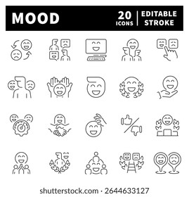 Thin line icons set related to mood and emotions. Mood thin line icons set. Emotion expression symbols