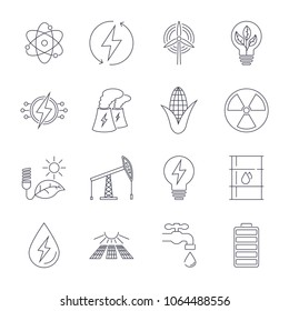 Thin line icons set. Icons for renewable energy, green technology. EPS 10