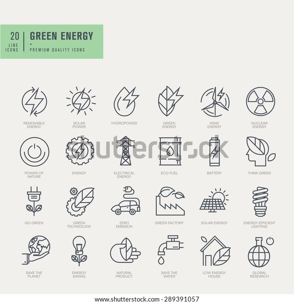 Leuchtzeilensymbole Gesetzt Symbole Fur Erneuerbare Energien Stock Vektorgrafik Lizenzfrei