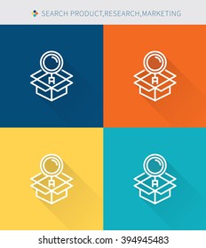Thin thin line icons set of research and marketing, modern simple style