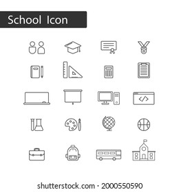 Leuchtende Symbole für Schule und Bildung auf weißem Hintergrund.