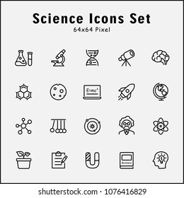 Thin line icons set of science, education, biology. Editable vector stroke 46x46 Pixel.