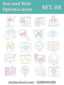 Thin Line Icons Set of Search Engine Optimization icons, Simple Mono Line Pictogram Pack, Vector Logo Concept, Web Graphic. Vector icons.
