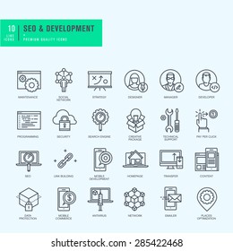 Thin line icons set. Icons for seo, website and app design and development.    