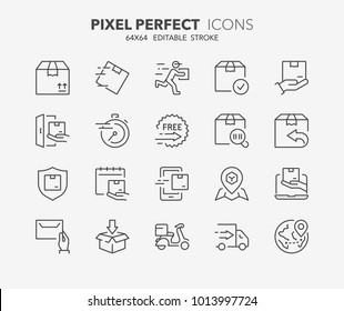 Thin line icons set of shipping and delivery. Outline symbol collection. Editable vector stroke. 64x64 Pixel Perfect.