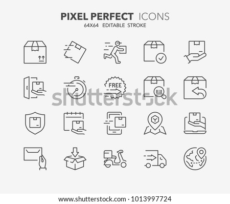 Thin line icons set of shipping and delivery. Outline symbol collection. Editable vector stroke. 64x64 Pixel Perfect.