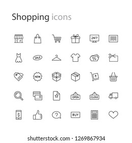 Shopping-Symbole in dünnen Linien, Sammlung von E-Commerce-Umrissen