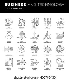 Thin Line Icons Set. Simple Linear Pictogram Collection for Web Design. Stroke Logo Concept Pack. Big Data Structure, Database Architecture, Data Science Technology Concept. Vector Illustration.