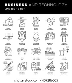 Thin Line Icons Set. Simple Linear Pictogram Collection For Web Design. Stroke Logo Concept Pack. Future Technology, Artificial Intelligent, Augmented Reality And Exoskeleton. Vector Illustration.