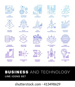 Thin Line Icons Set. Simple Linear Pictogram Collection for Web Design. Stroke Logo Concept Pack. Big Data Structure, Database Architecture, Data Science Technology Concept. Vector Illustration.